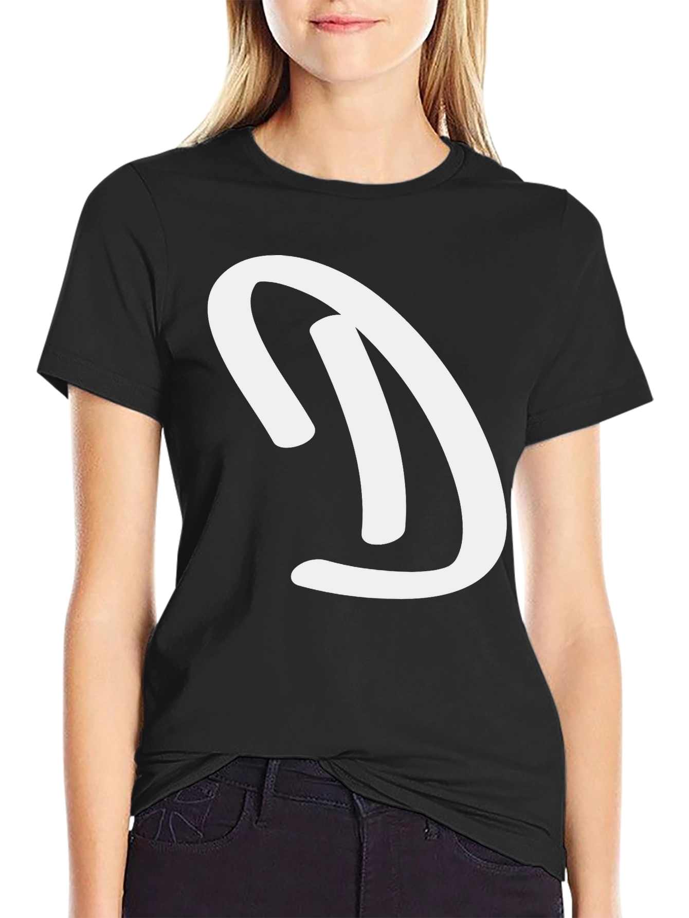 Black T-Shirt with White D Graphic - Casual Wear
