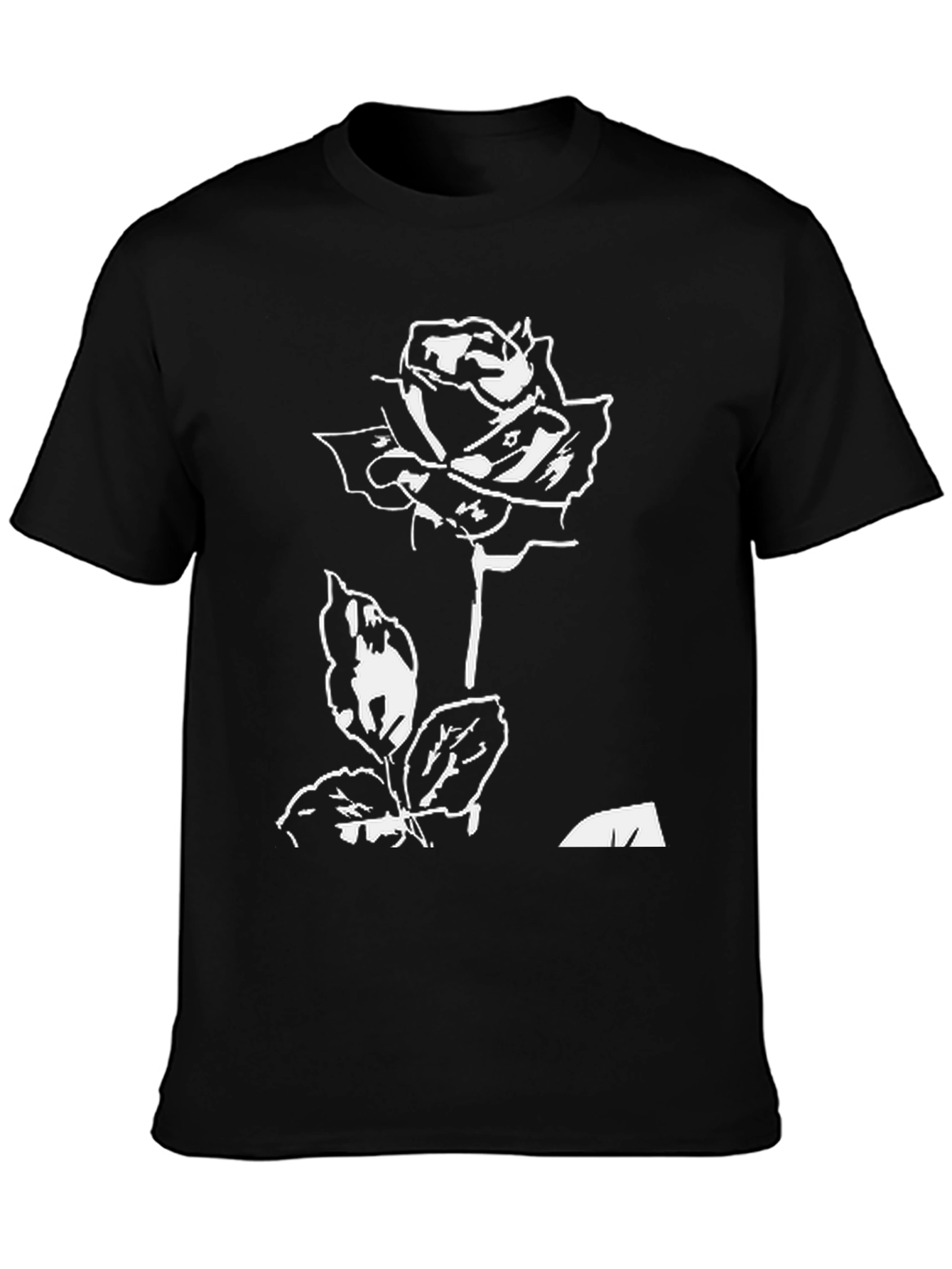 Black T-Shirt with White Rose Design