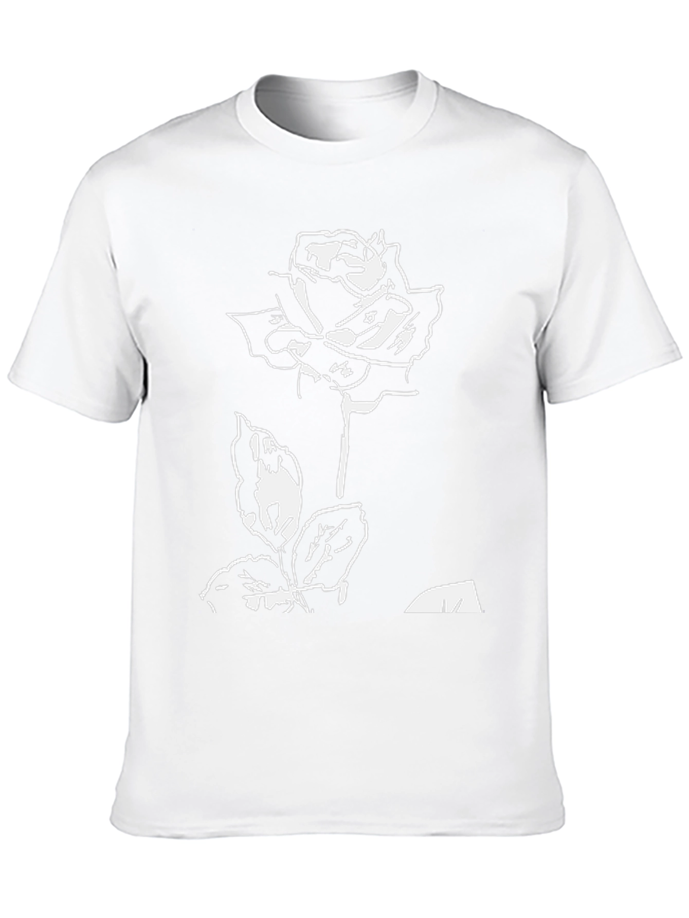 Black T-Shirt with White Rose Design