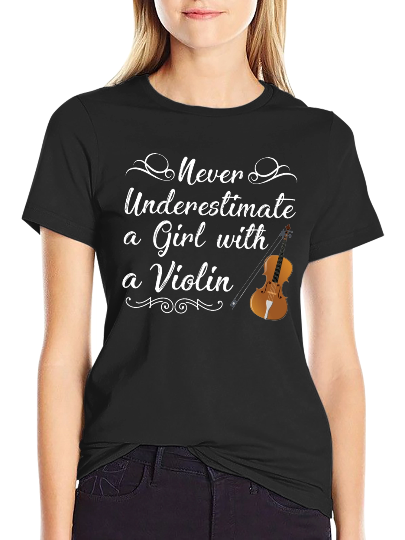 Never Underestimate a Girl with a Violin T-Shirt