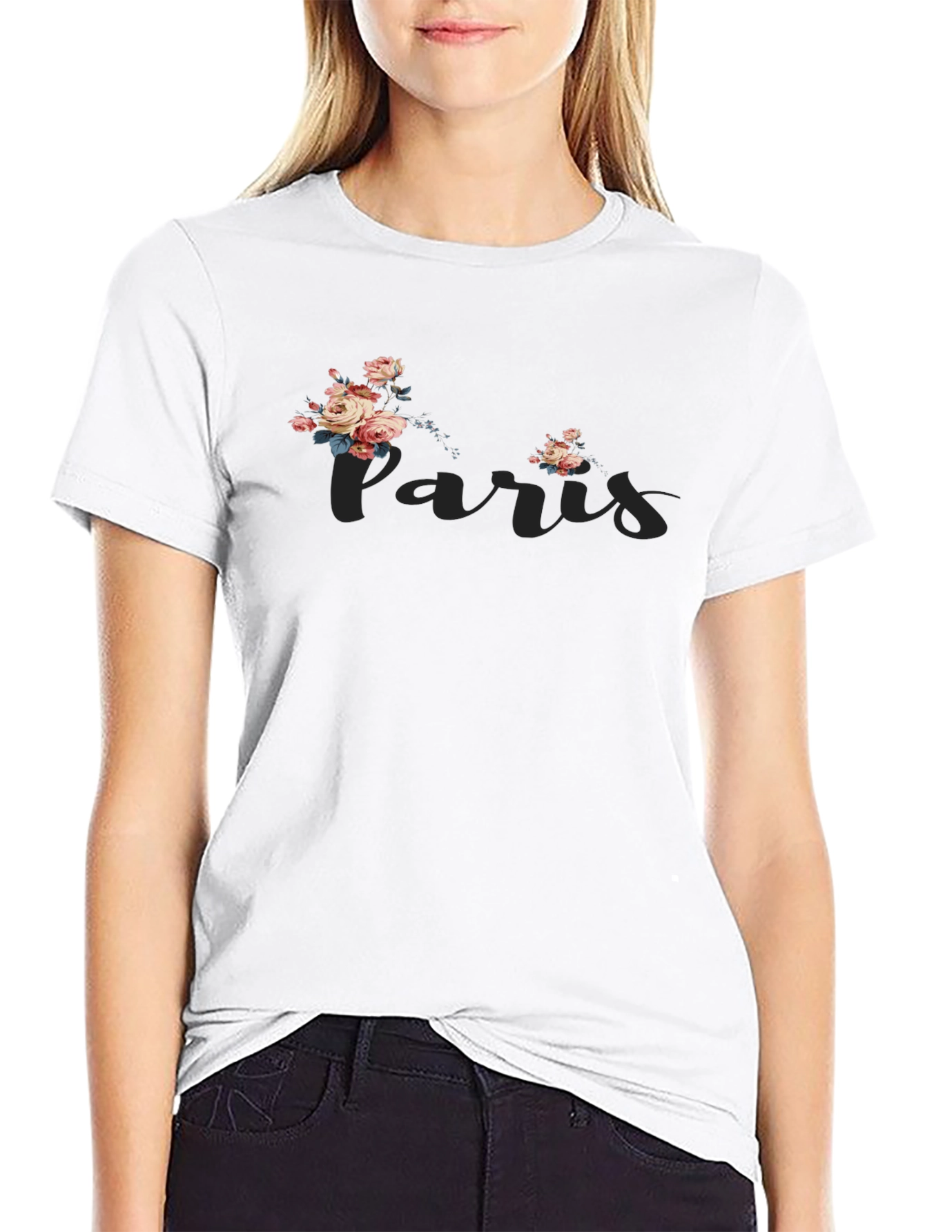 Paris Floral Graphic Tee - Stylish Black T-Shirt