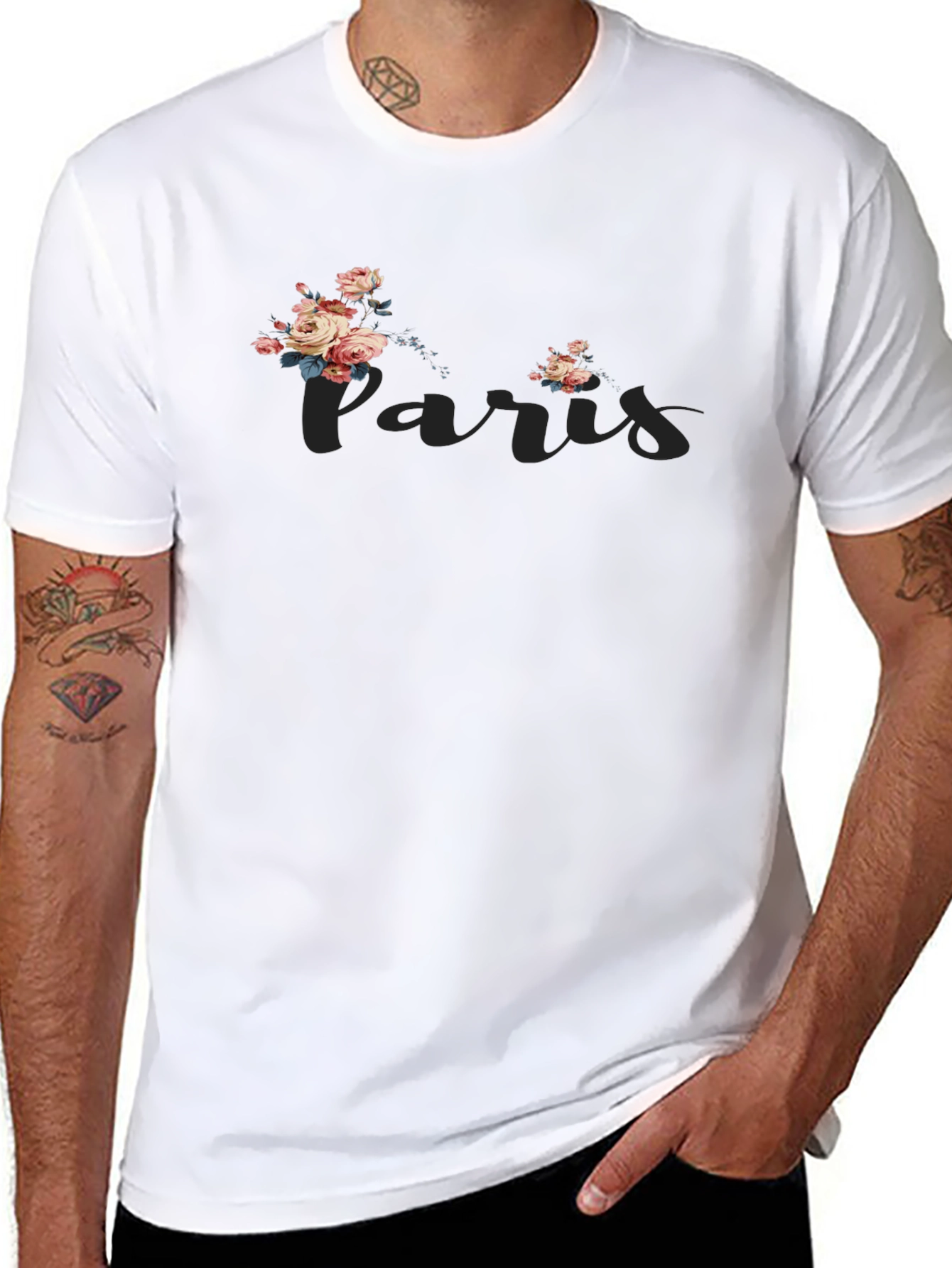 Paris Floral Graphic Tee - Stylish Black T-Shirt