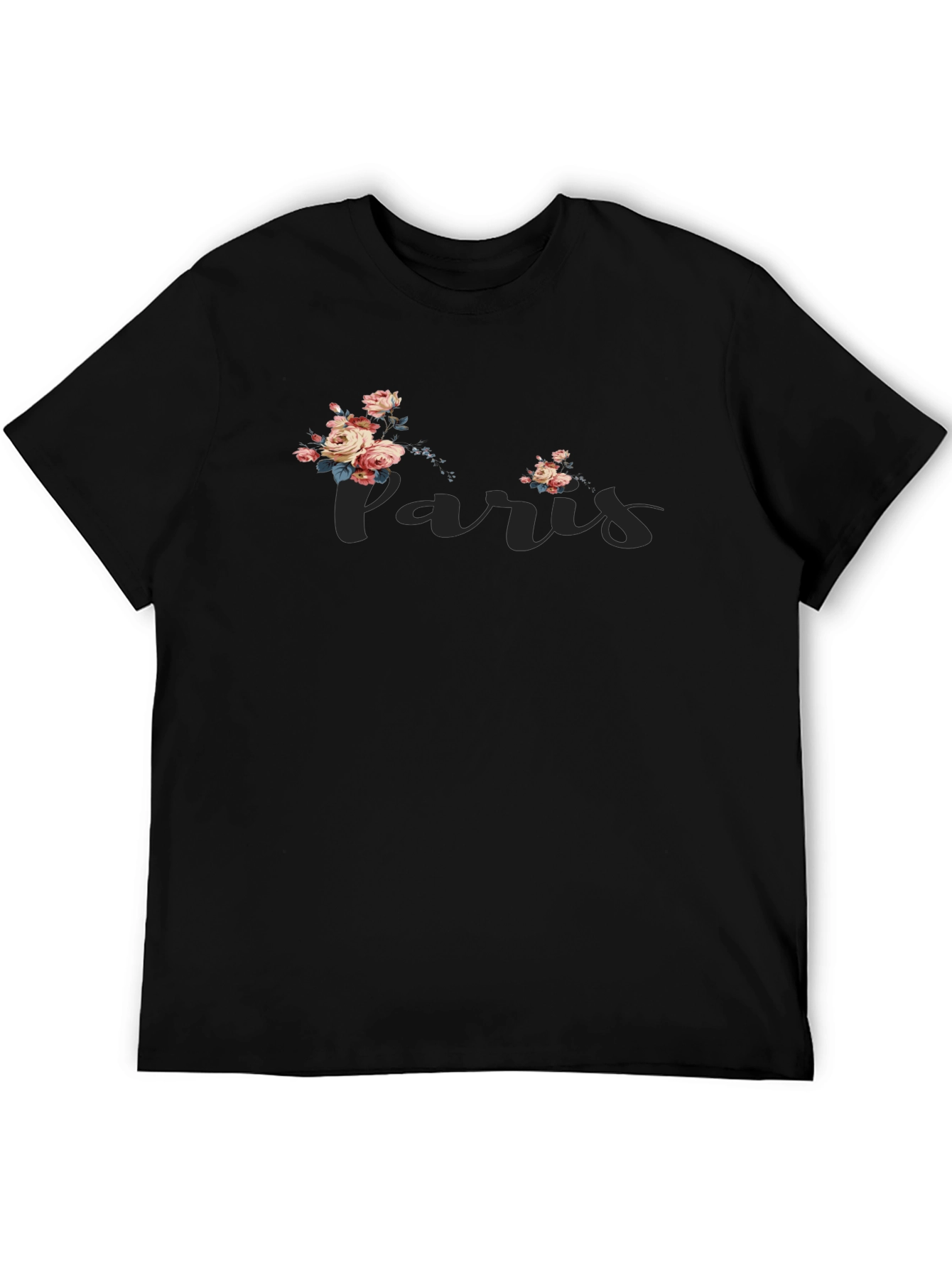 Paris Floral Graphic Tee - Stylish Black T-Shirt