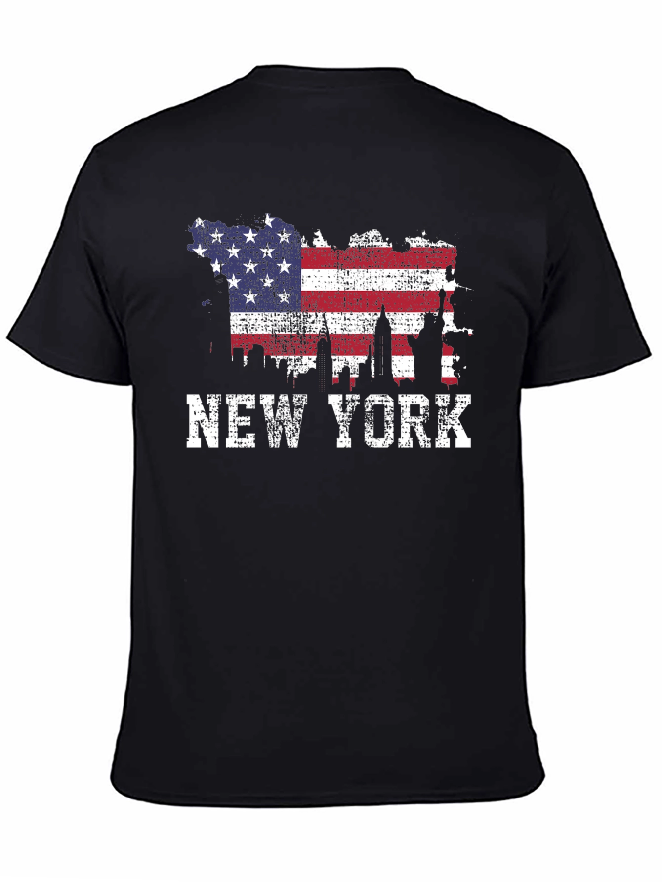 New York Skyline USA Flag Graphic T-Shirt