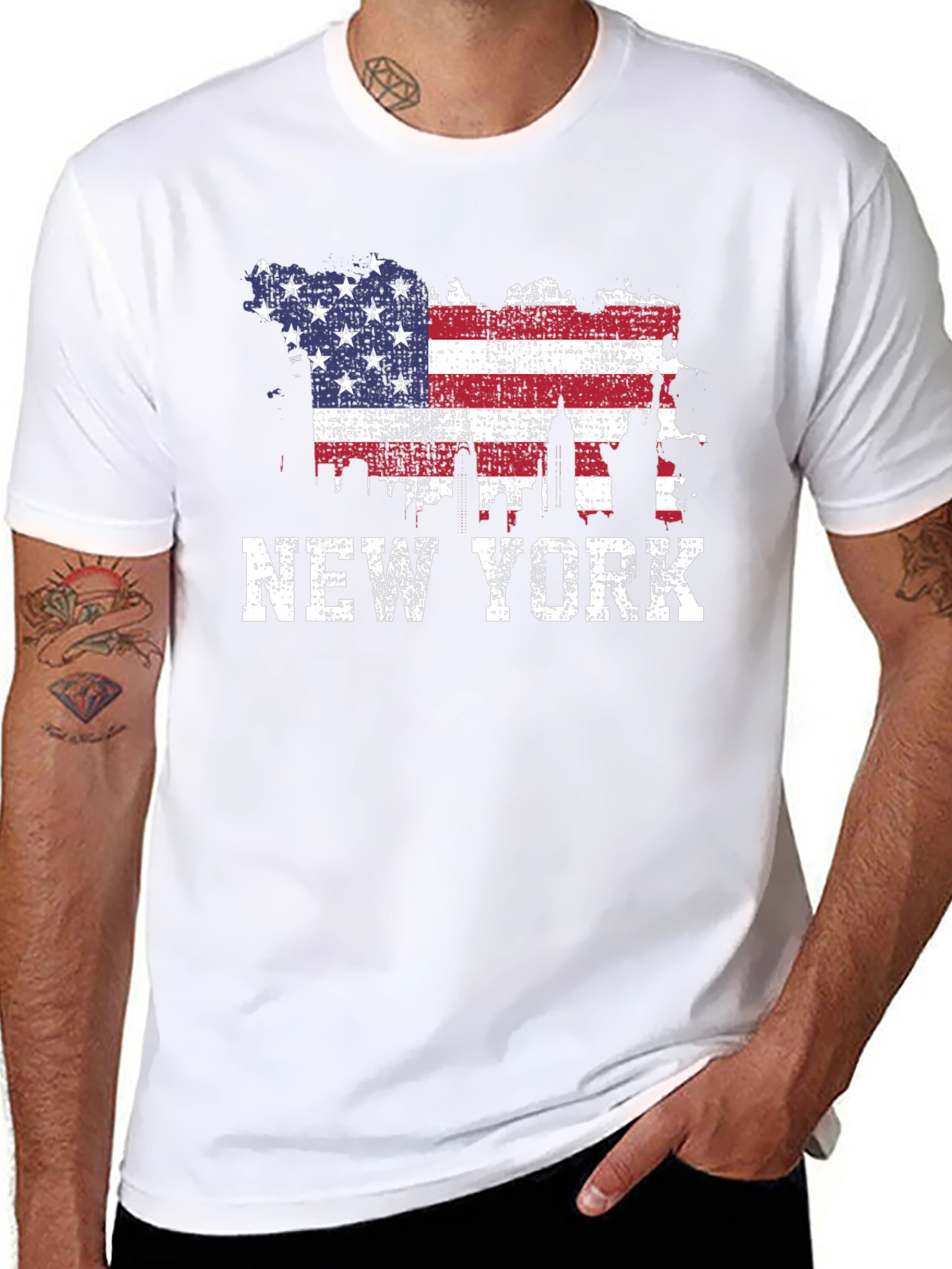 New York Skyline USA Flag Graphic T-Shirt