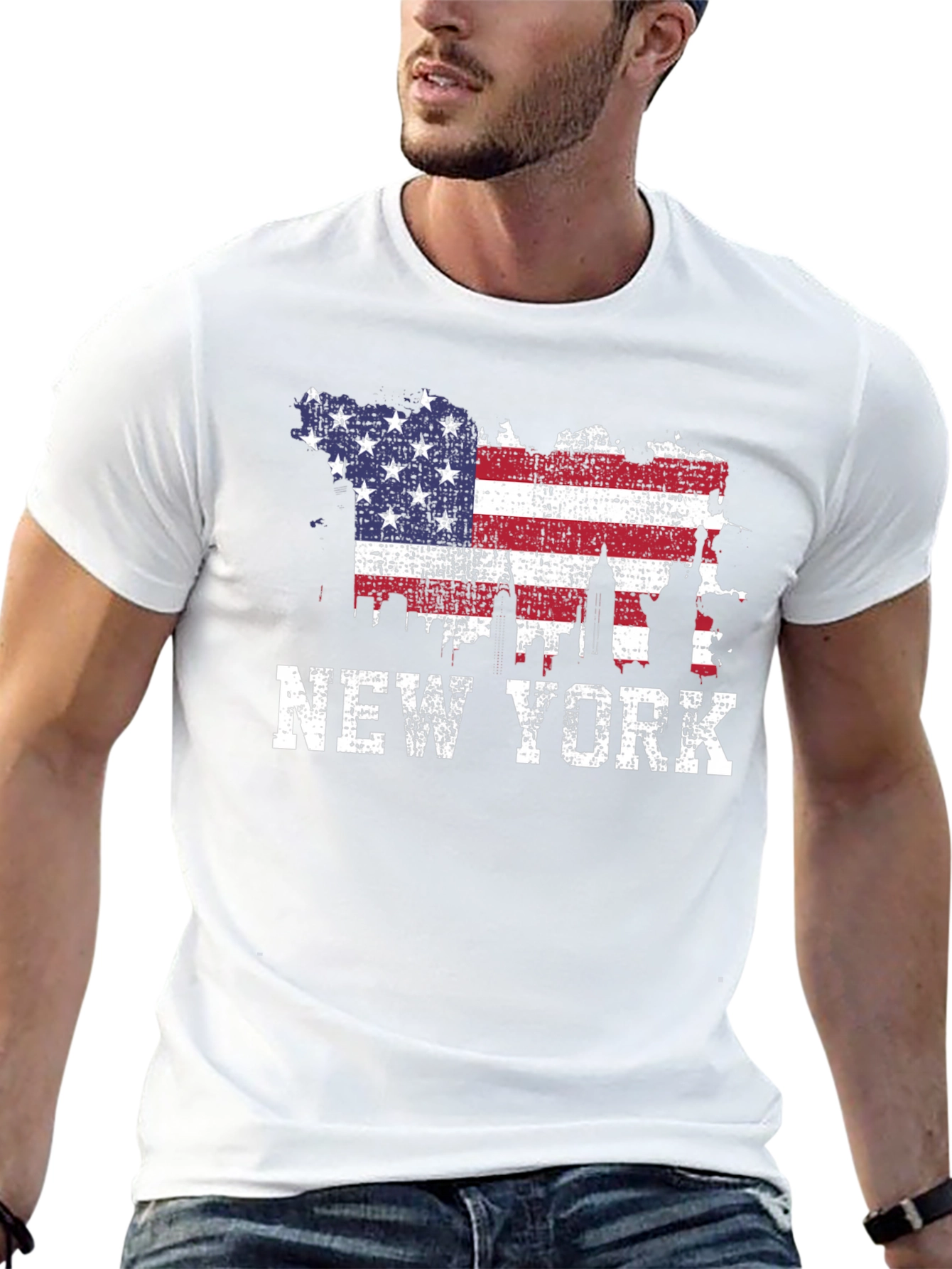 New York Skyline USA Flag Graphic T-Shirt