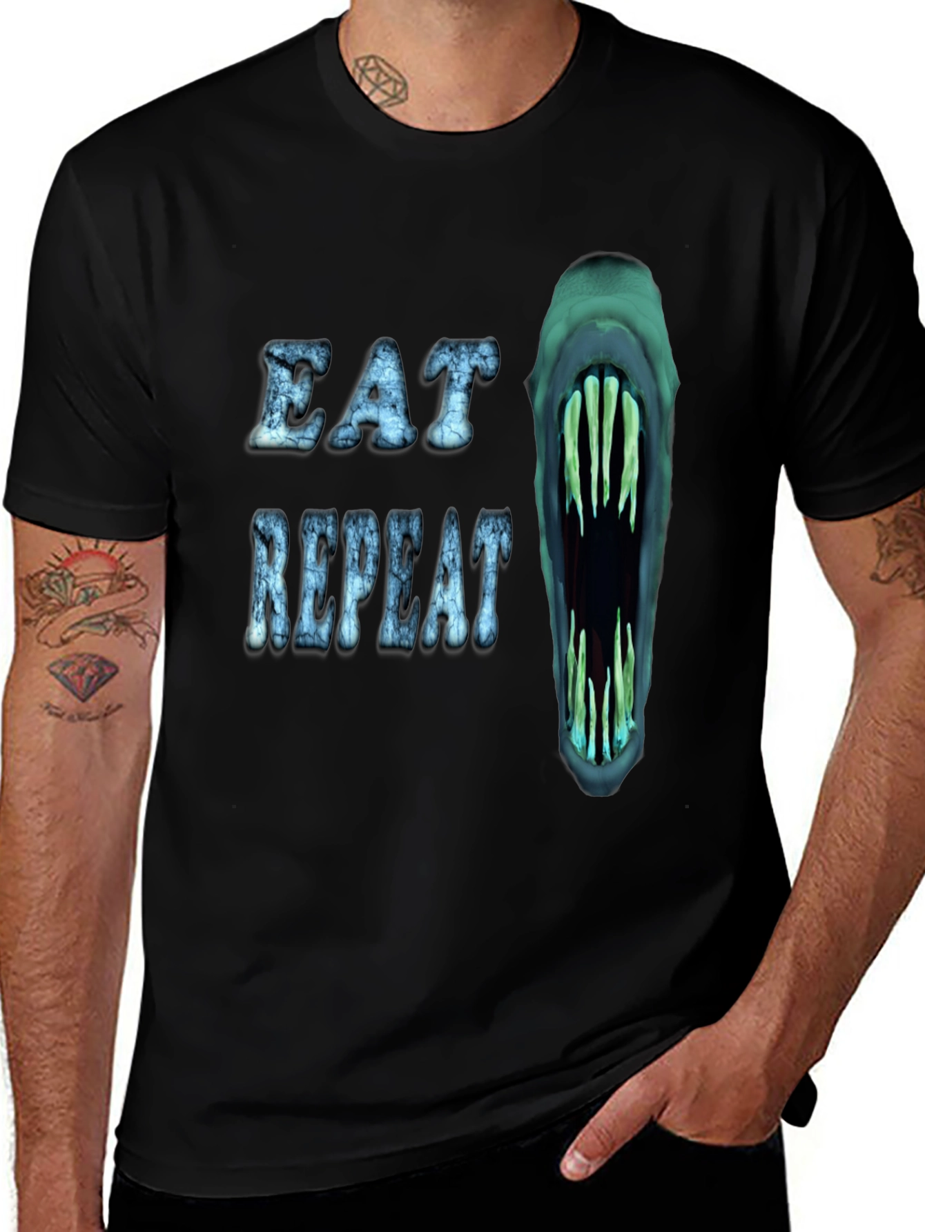 Eat Repeat Graphic Tee - Monster Mouth Design