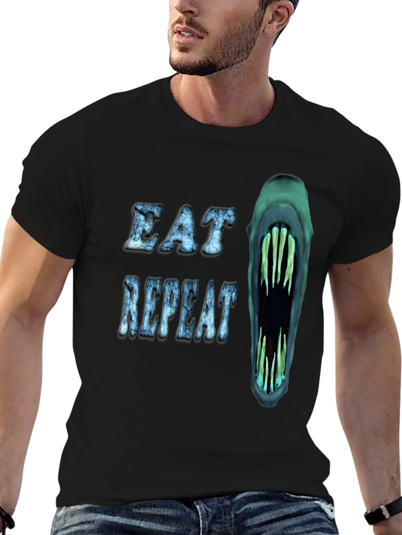 Eat Repeat Graphic Tee - Monster Mouth Design