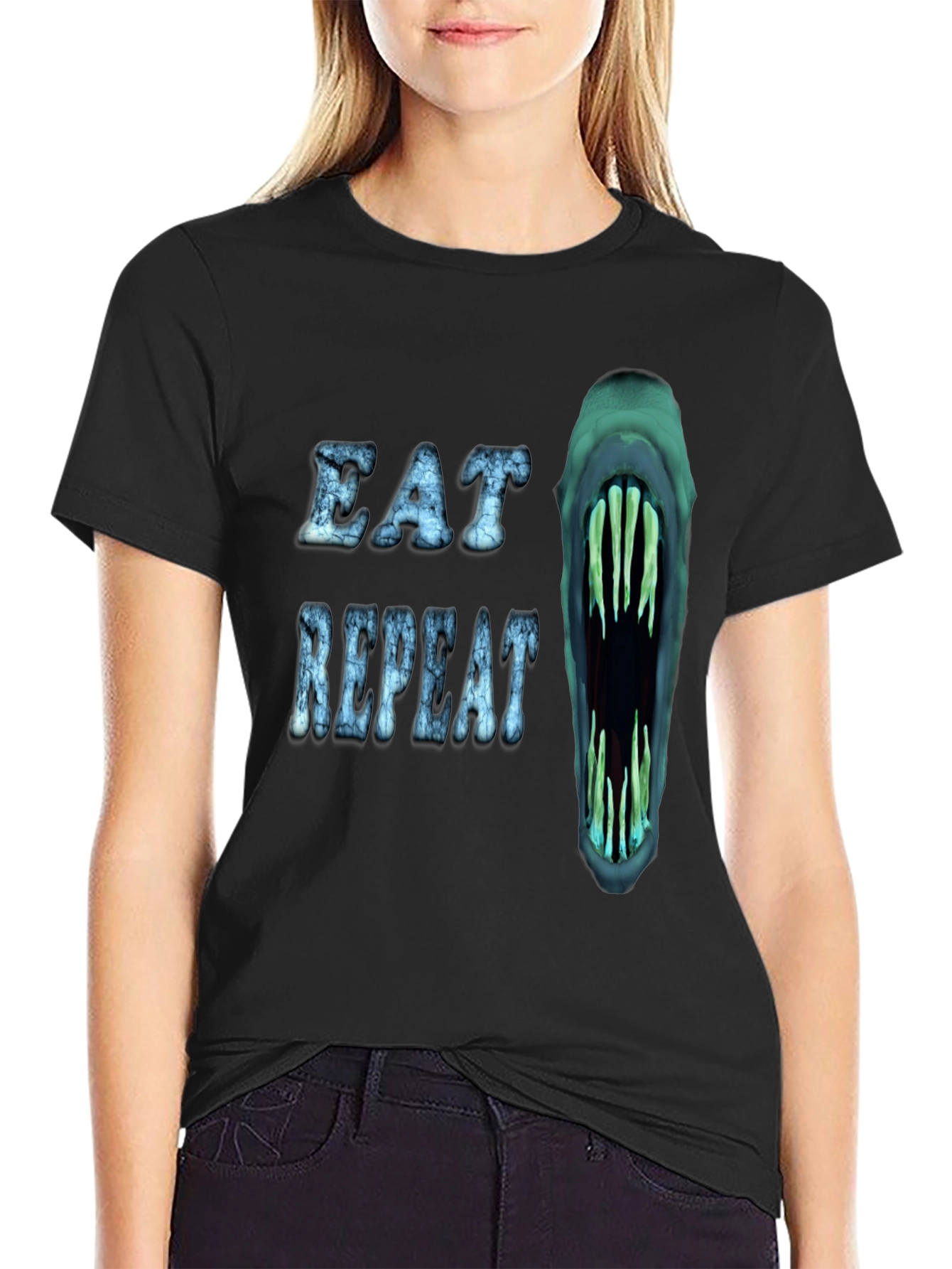 Eat Repeat Graphic Tee - Monster Mouth Design