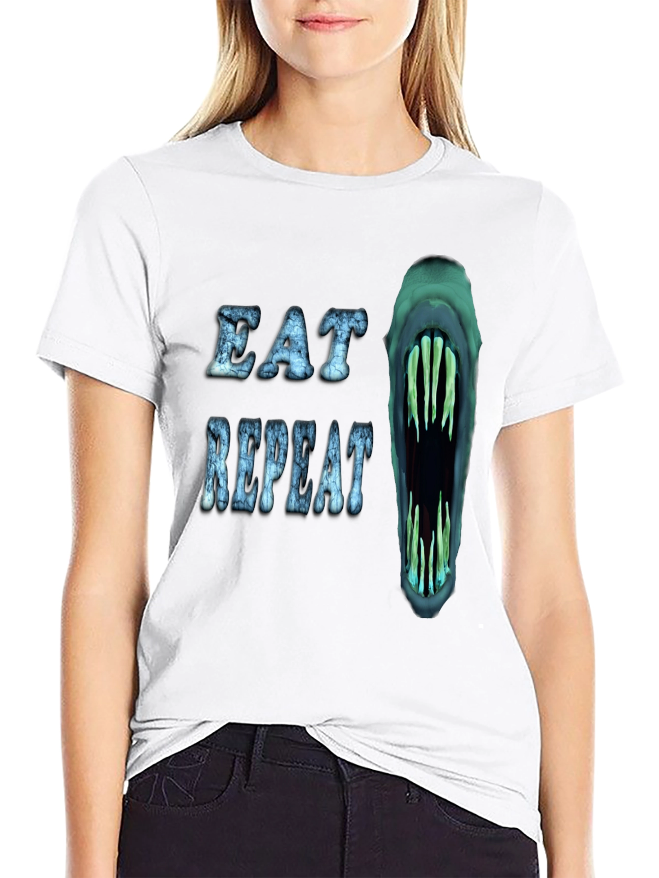 Eat Repeat Graphic Tee - Monster Mouth Design