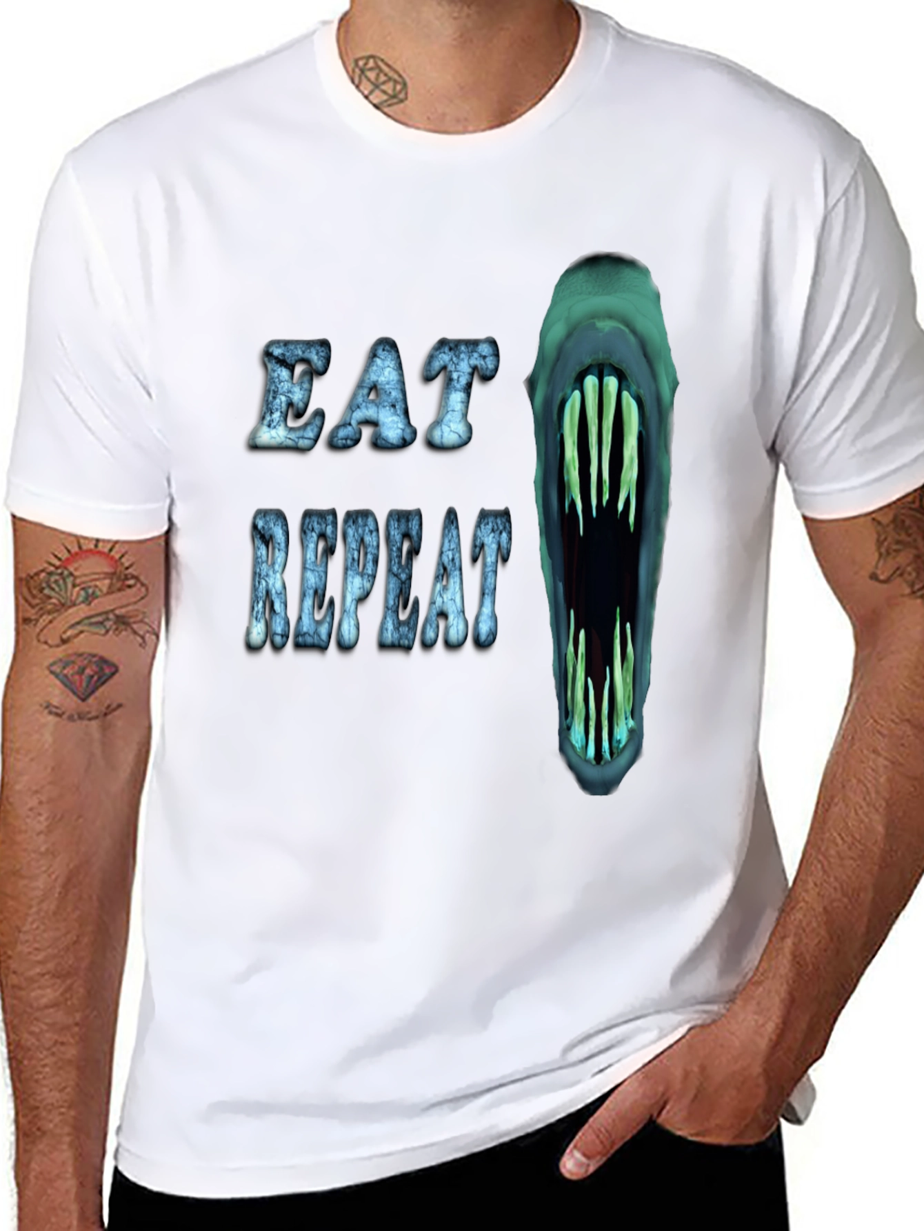 Eat Repeat Graphic Tee - Monster Mouth Design
