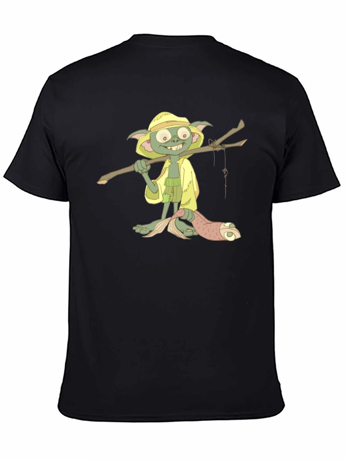 T-Shirt with Cartoon Goblin Fisherman Print