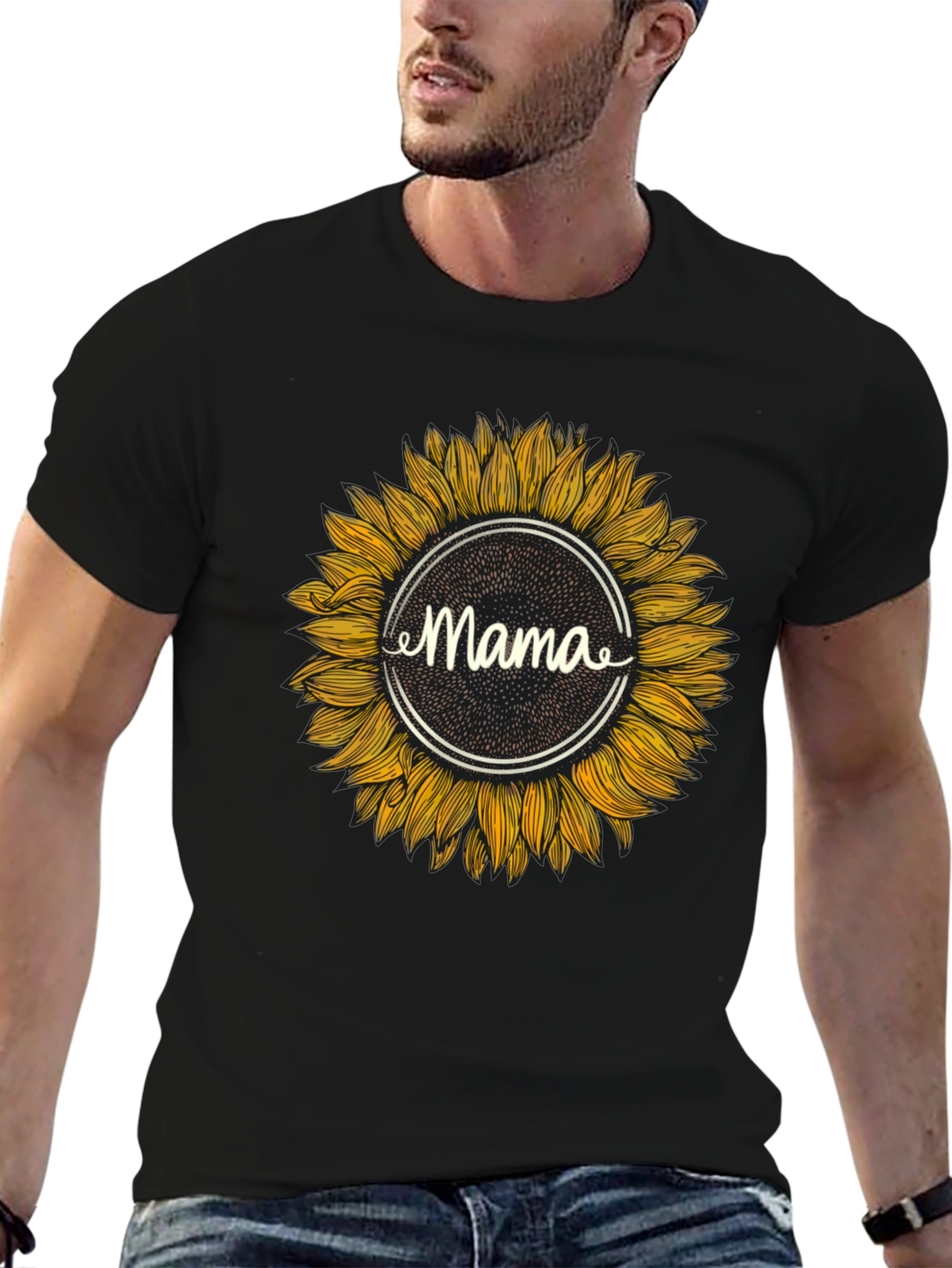 Mama Sunflower Graphic T-Shirt - Black Cotton
