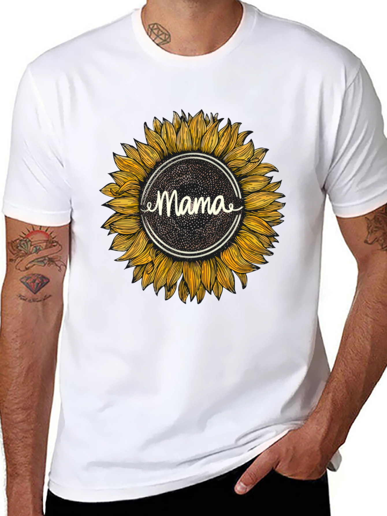 Mama Sunflower Graphic T-Shirt - Black Cotton