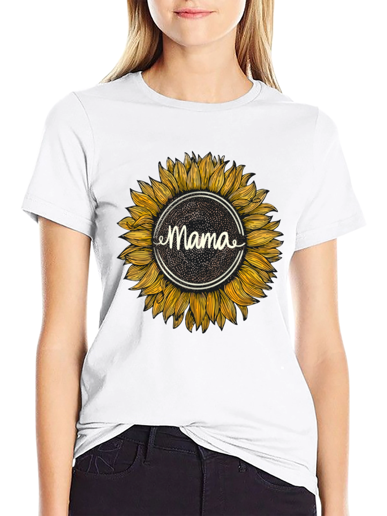 Mama Sunflower Graphic T-Shirt - Black Cotton