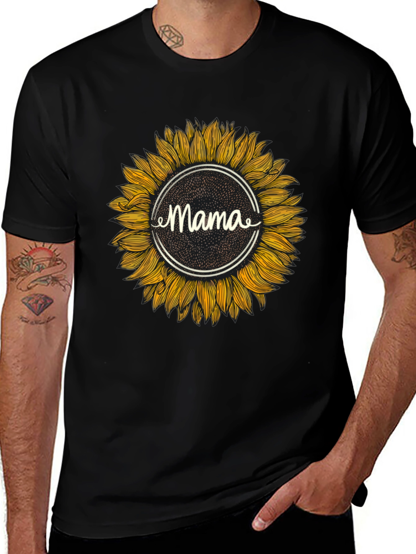 Mama Sunflower Graphic T-Shirt - Black Cotton