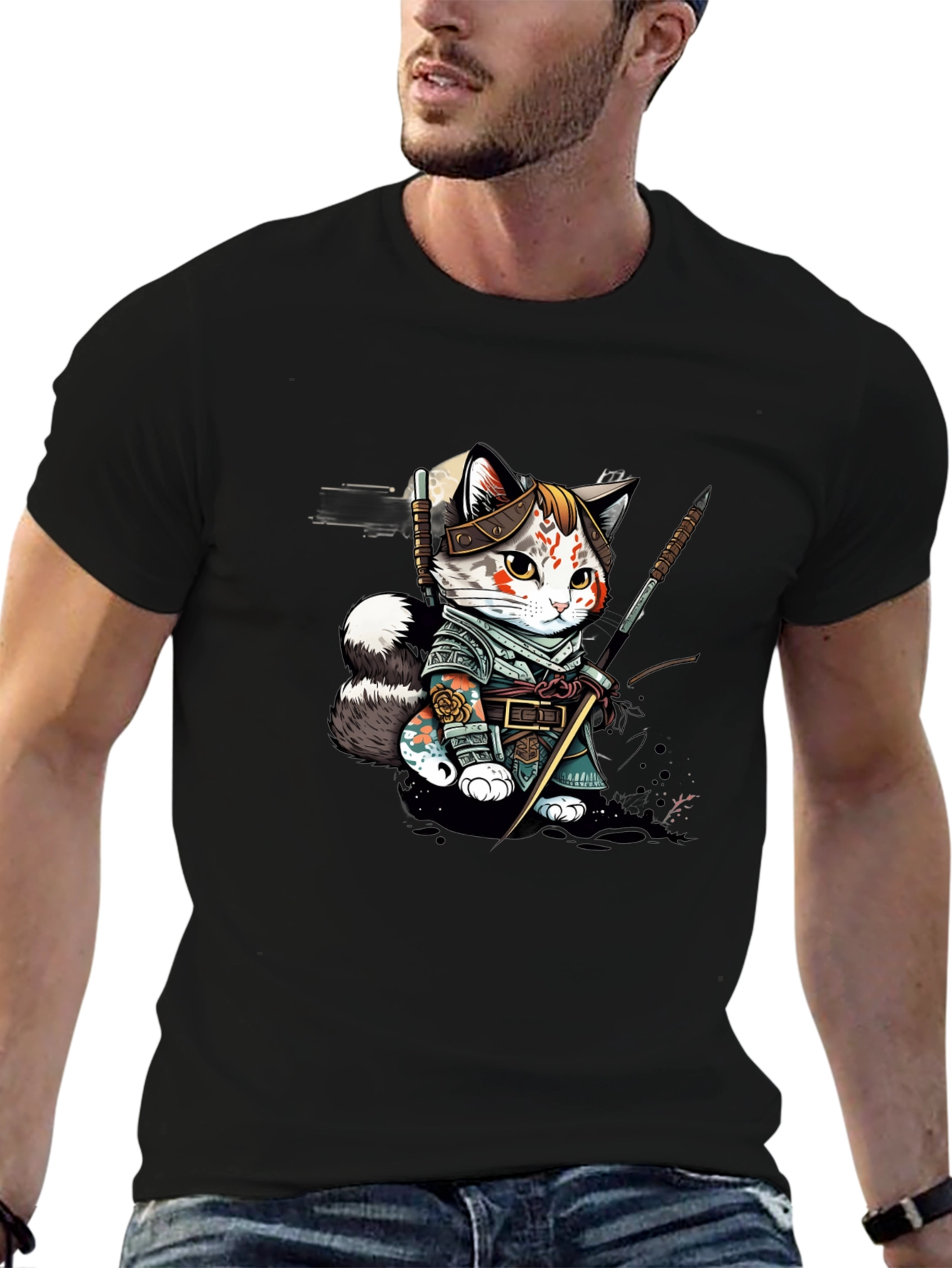 Samurai Cat T-Shirt - Unique Graphic Tee