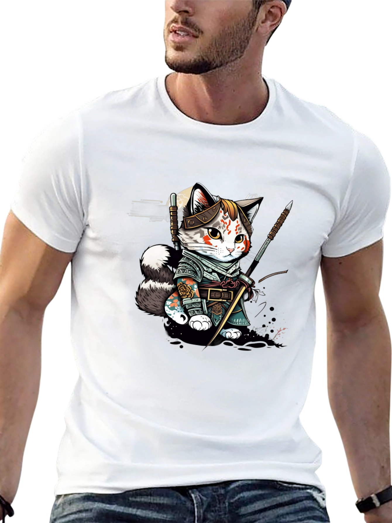 Samurai Cat T-Shirt - Unique Graphic Tee