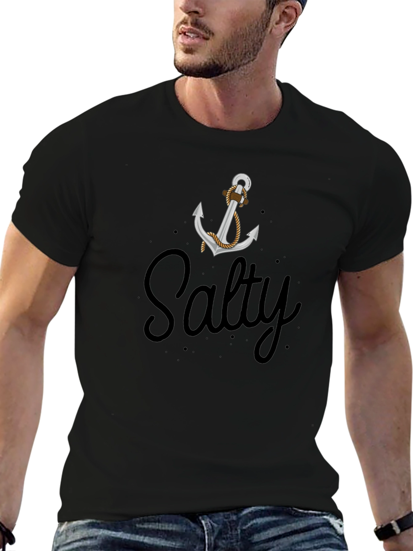 Salty Anchor Graphic T-Shirt - Classic Black Tee