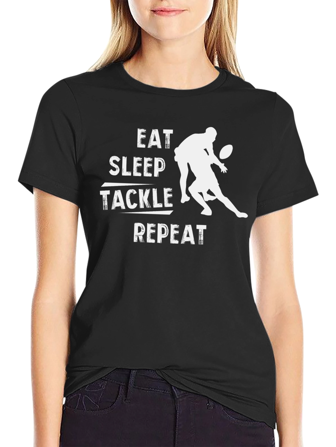 Eat Sleep Tackle Repeat Black T-Shirt