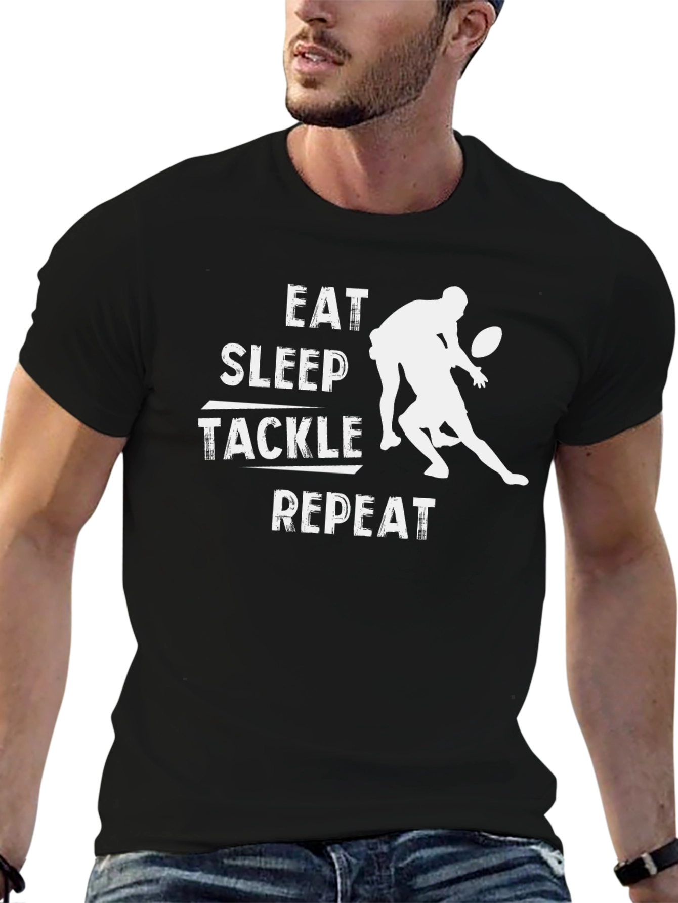 Eat Sleep Tackle Repeat Black T-Shirt