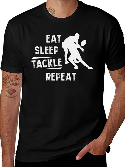 Eat Sleep Tackle Repeat Black T-Shirt