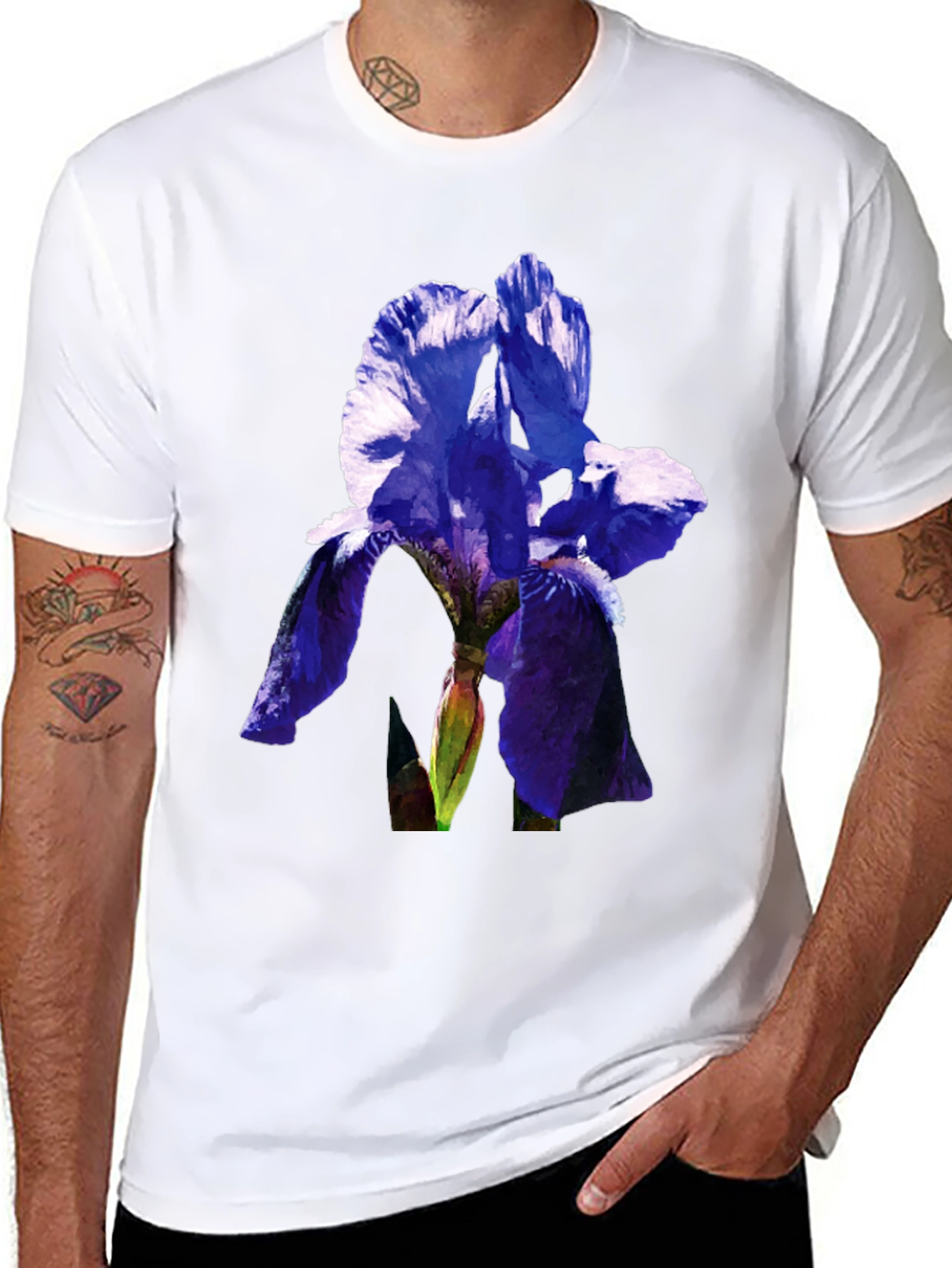 Floral Iris Graphic Tee - Mens Black T-Shirt