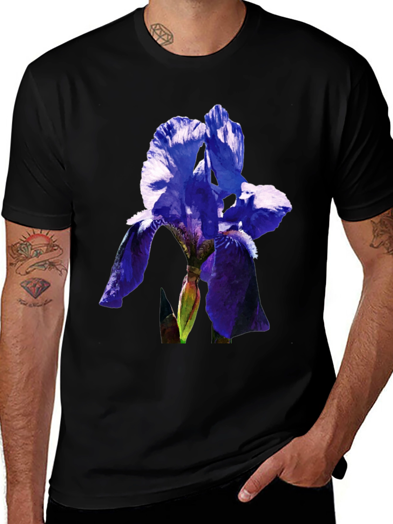 Floral Iris Graphic Tee - Mens Black T-Shirt