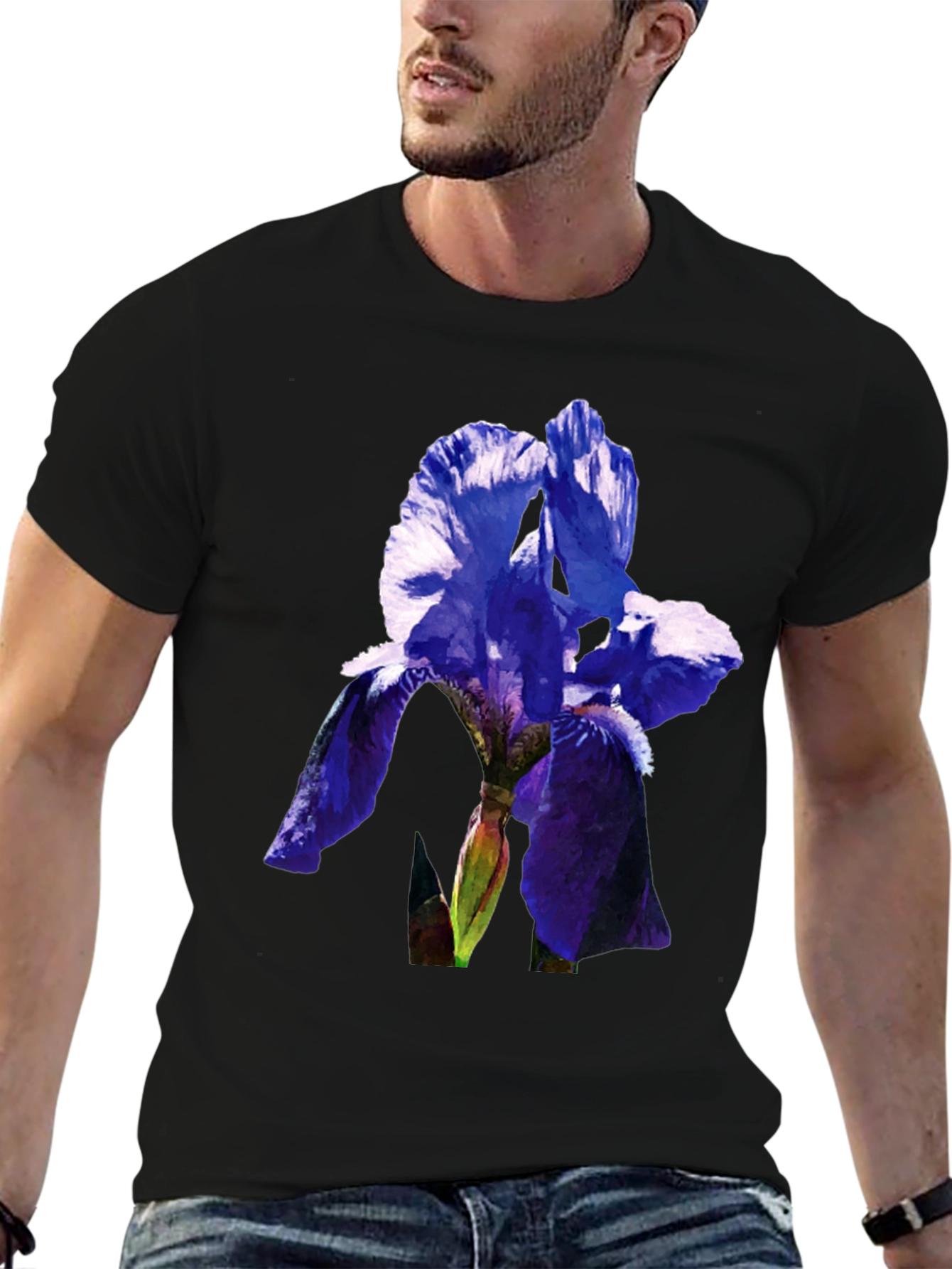 Floral Iris Graphic Tee - Mens Black T-Shirt