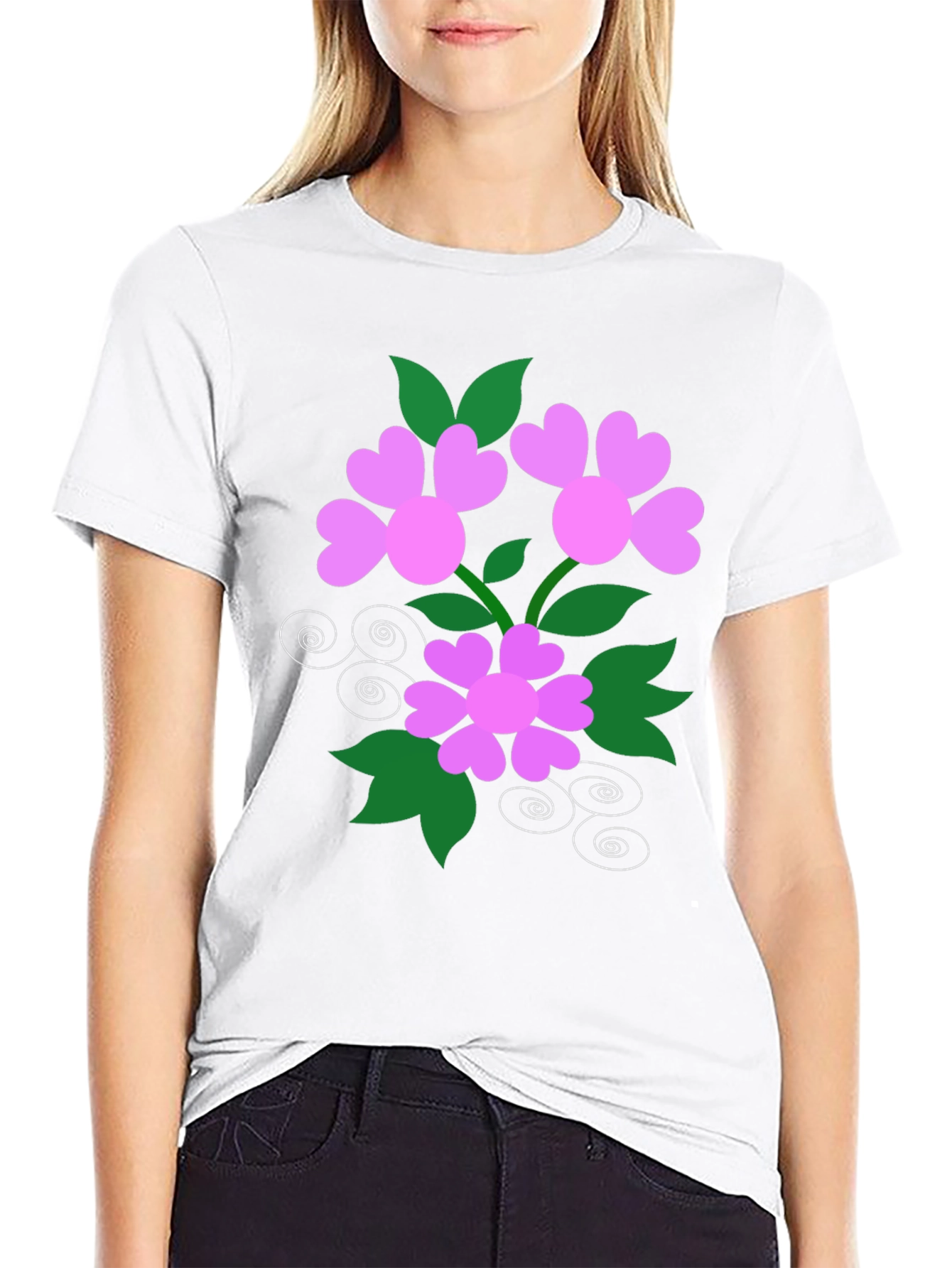 Floral Heart Tee - Black Cotton Blend