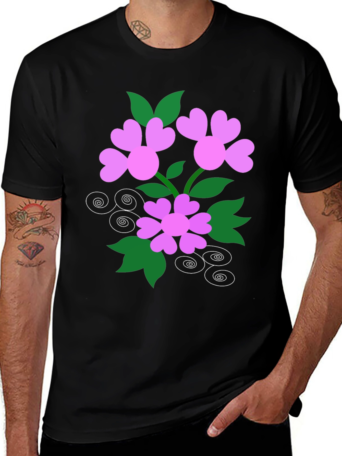 Floral Heart Tee - Black Cotton Blend
