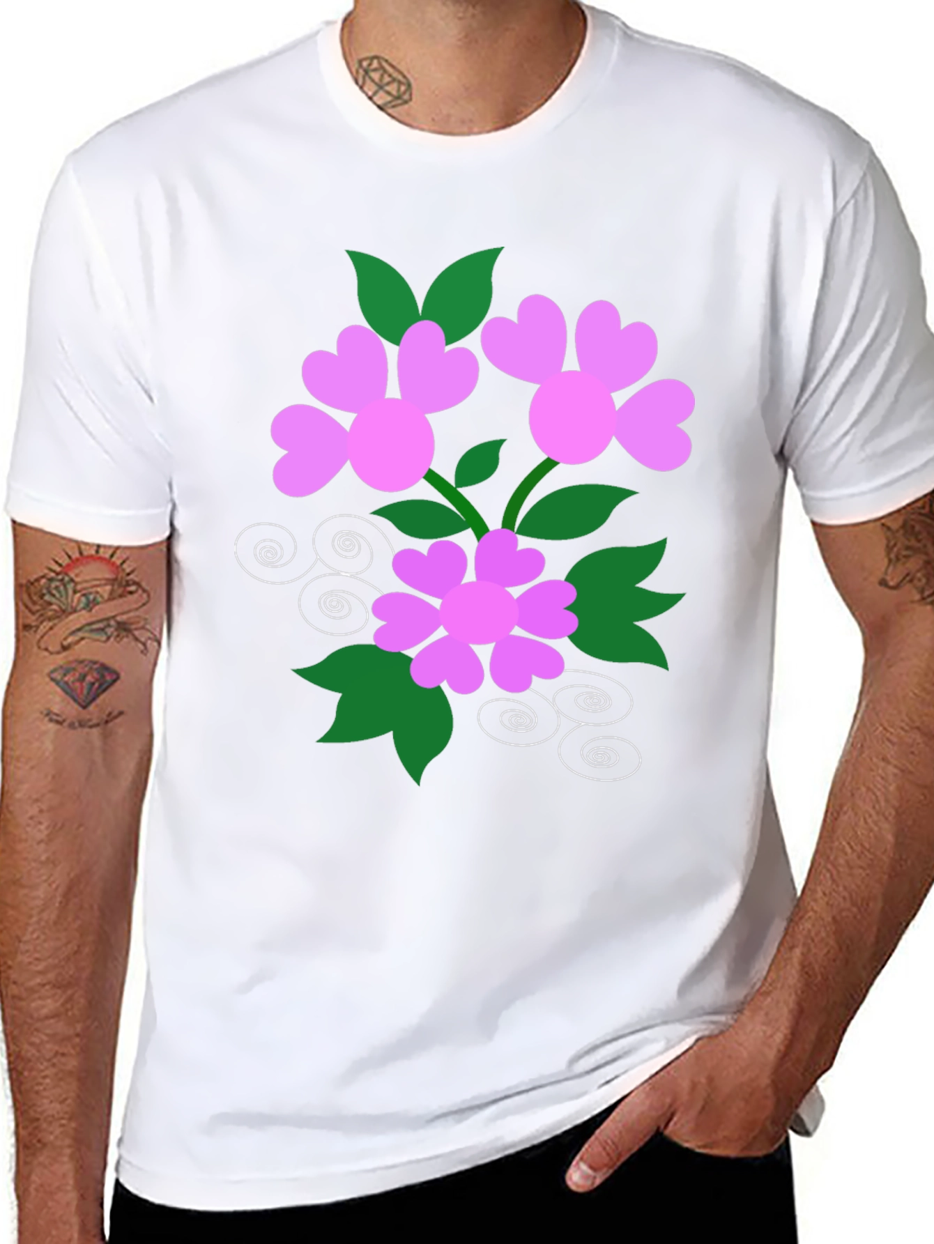 Floral Heart Tee - Black Cotton Blend