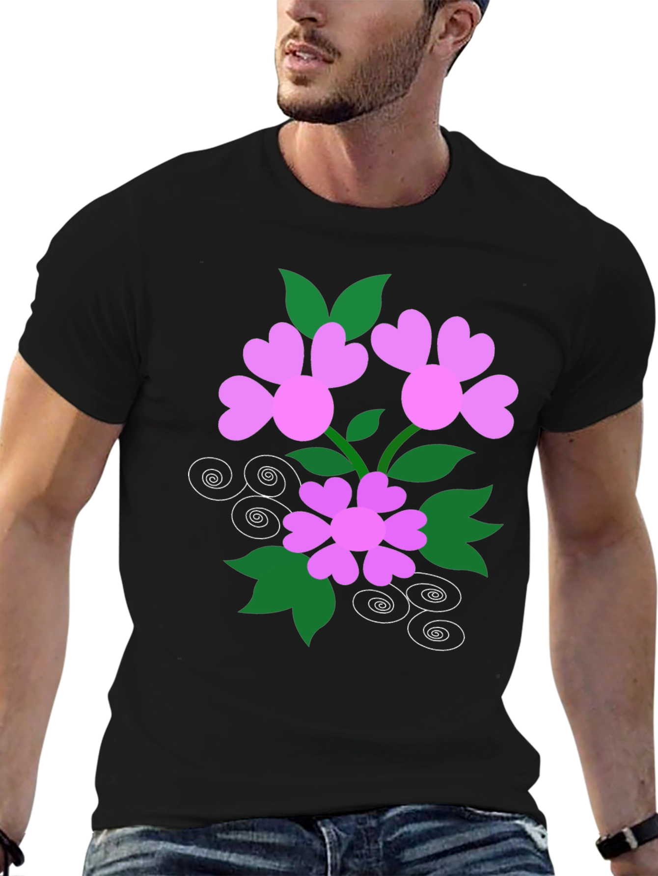 Floral Heart Tee - Black Cotton Blend