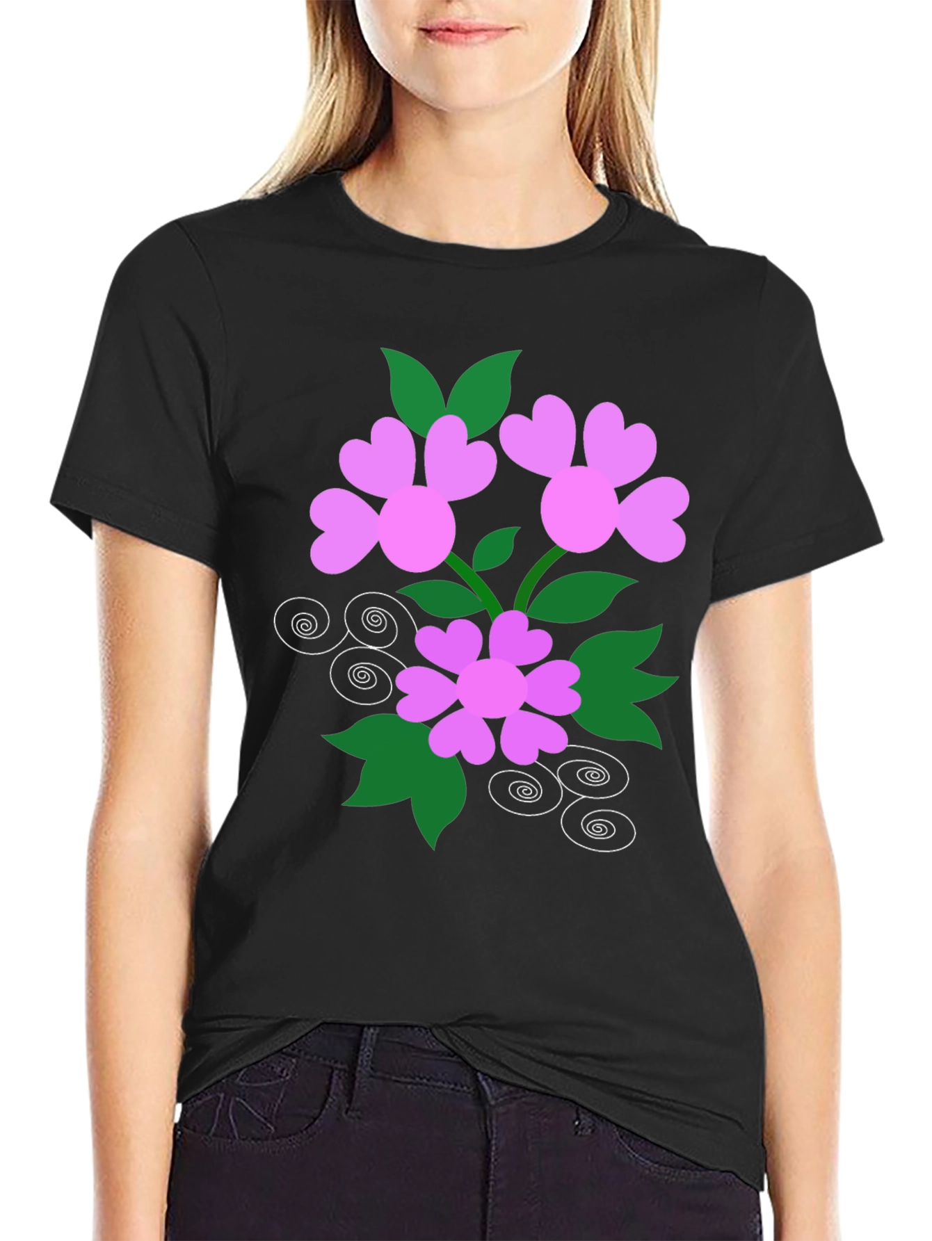Floral Heart Tee - Black Cotton Blend