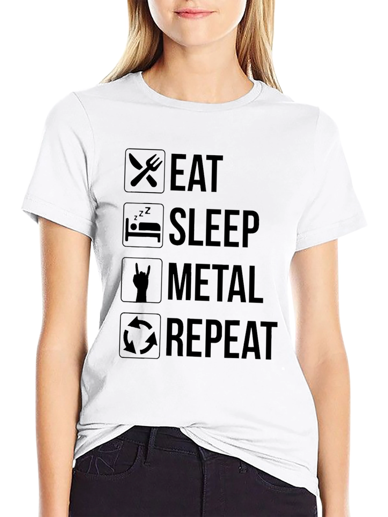 Eat Sleep Metal Repeat Black Graphic T-Shirt
