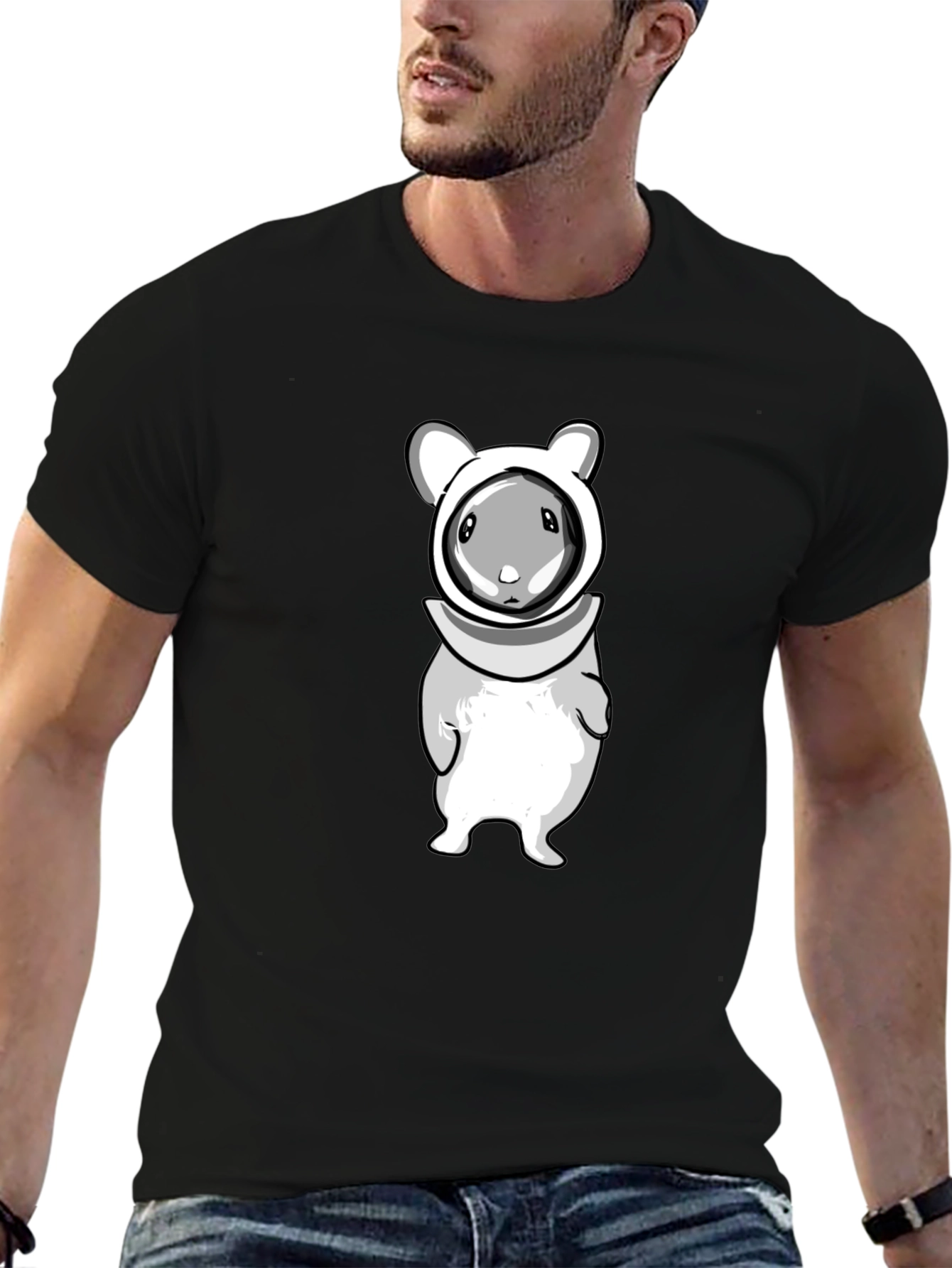 Cute Cartoon Hamster Graphic T-Shirt - Unisex Black Tee