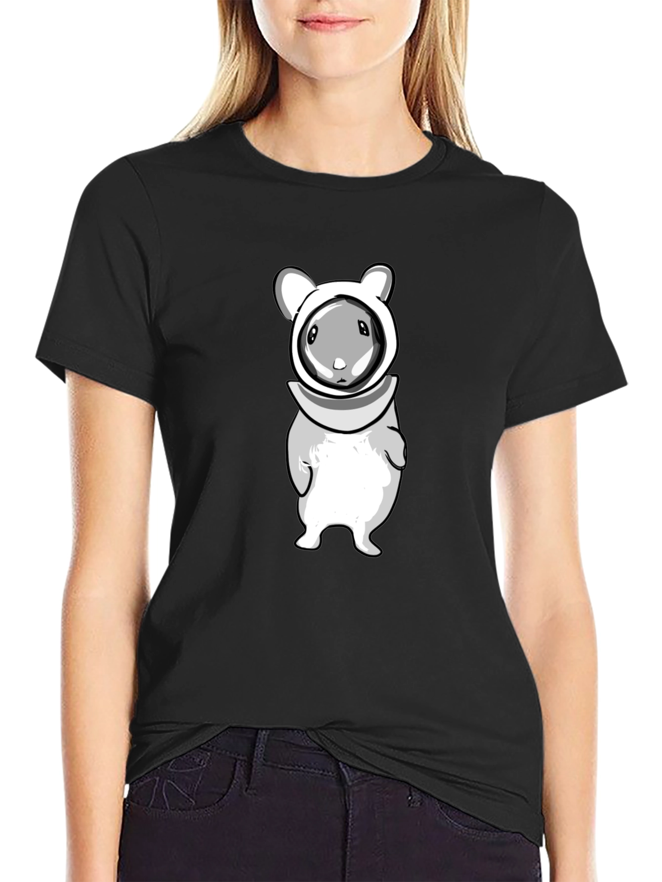 Cute Cartoon Hamster Graphic T-Shirt - Unisex Black Tee