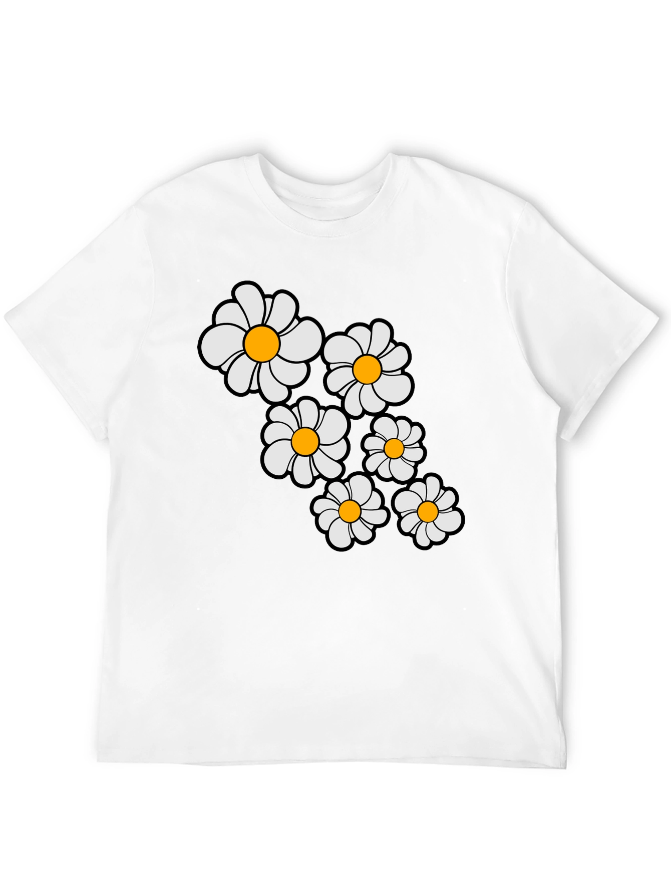 Daisy Flower Graphic Print Black T-Shirt