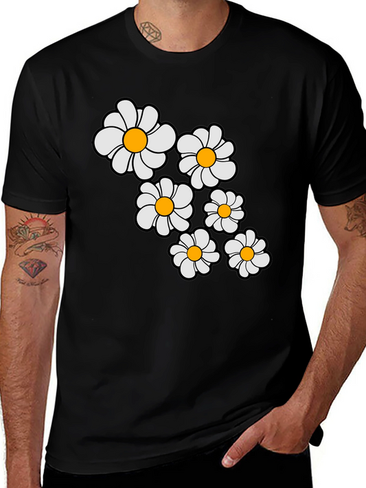 Daisy Flower Graphic Print Black T-Shirt