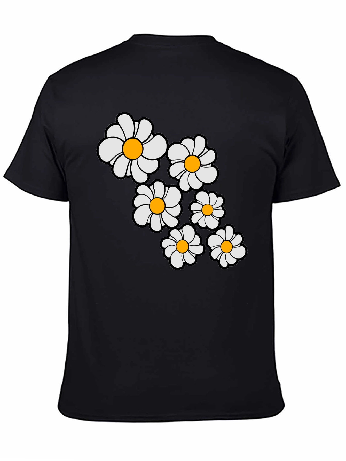 Daisy Flower Graphic Print Black T-Shirt