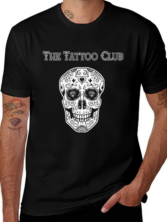 Tattoo Club Skull Graphic Tee - Mens Black Cotton T-Shirt