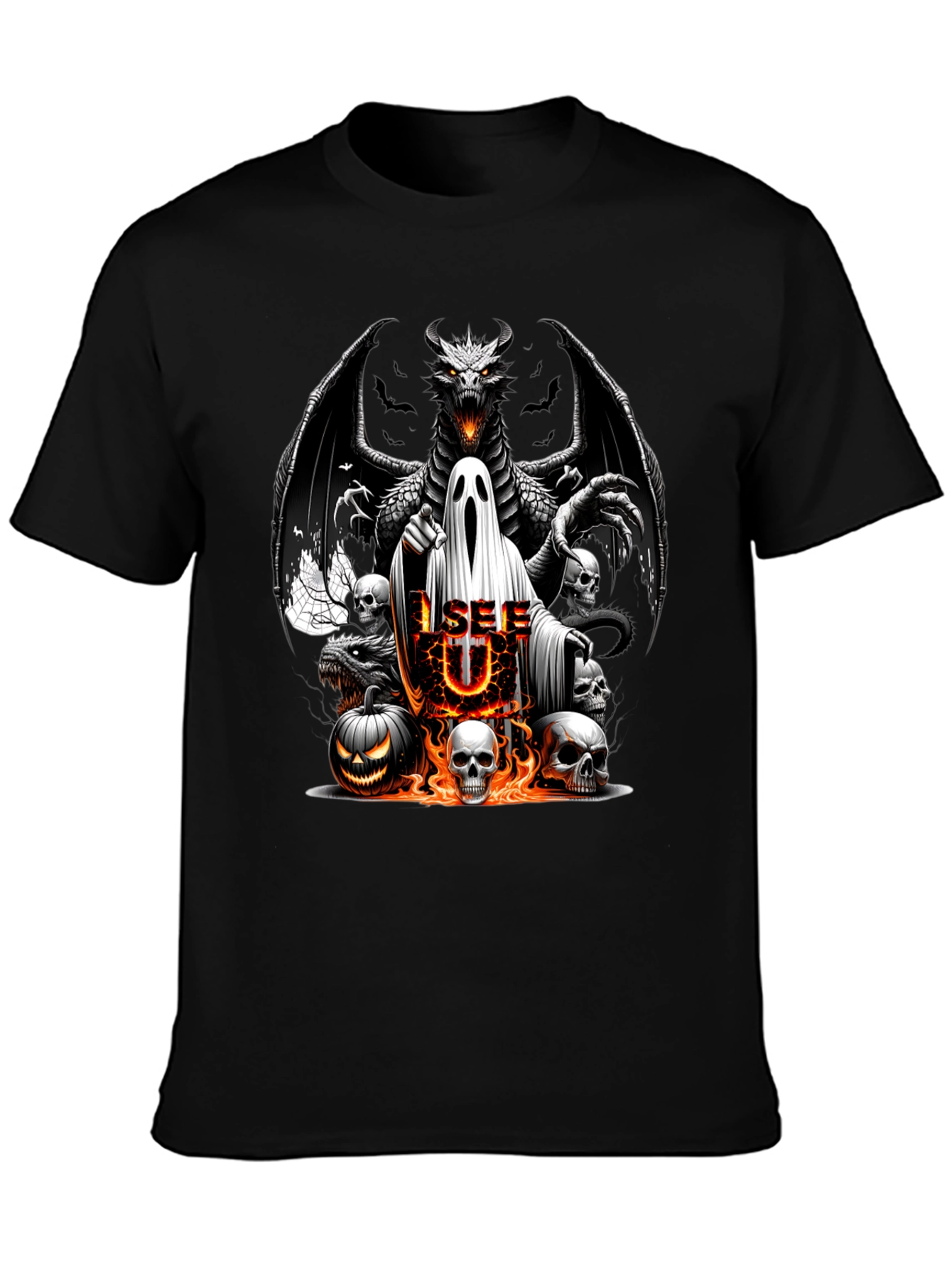 Halloween Dragon Ghost Skulls Graphic Tee