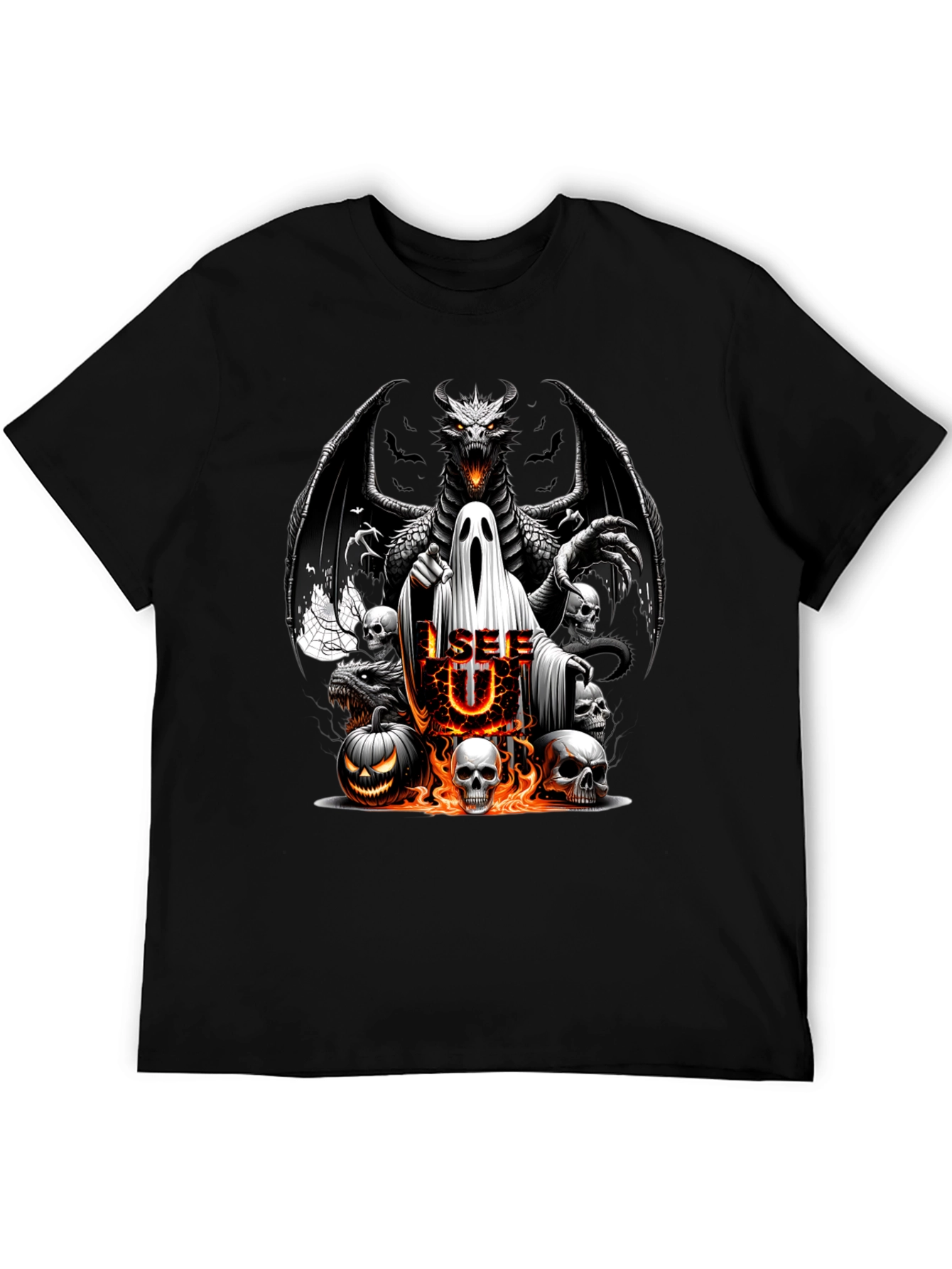 Halloween Dragon Ghost Skulls Graphic Tee