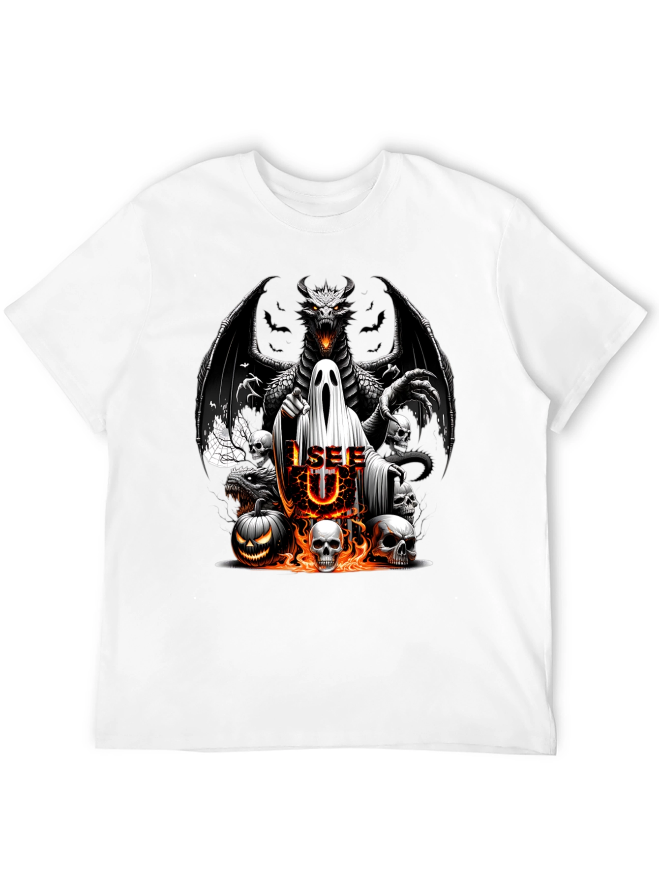 Halloween Dragon Ghost Skulls Graphic Tee