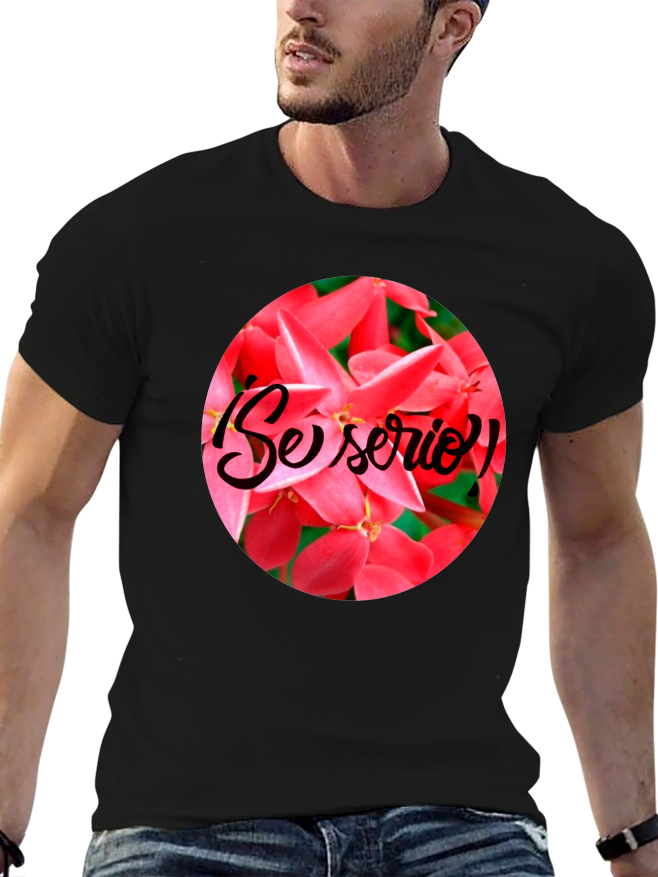 Floral Se Serio! Black T-Shirt