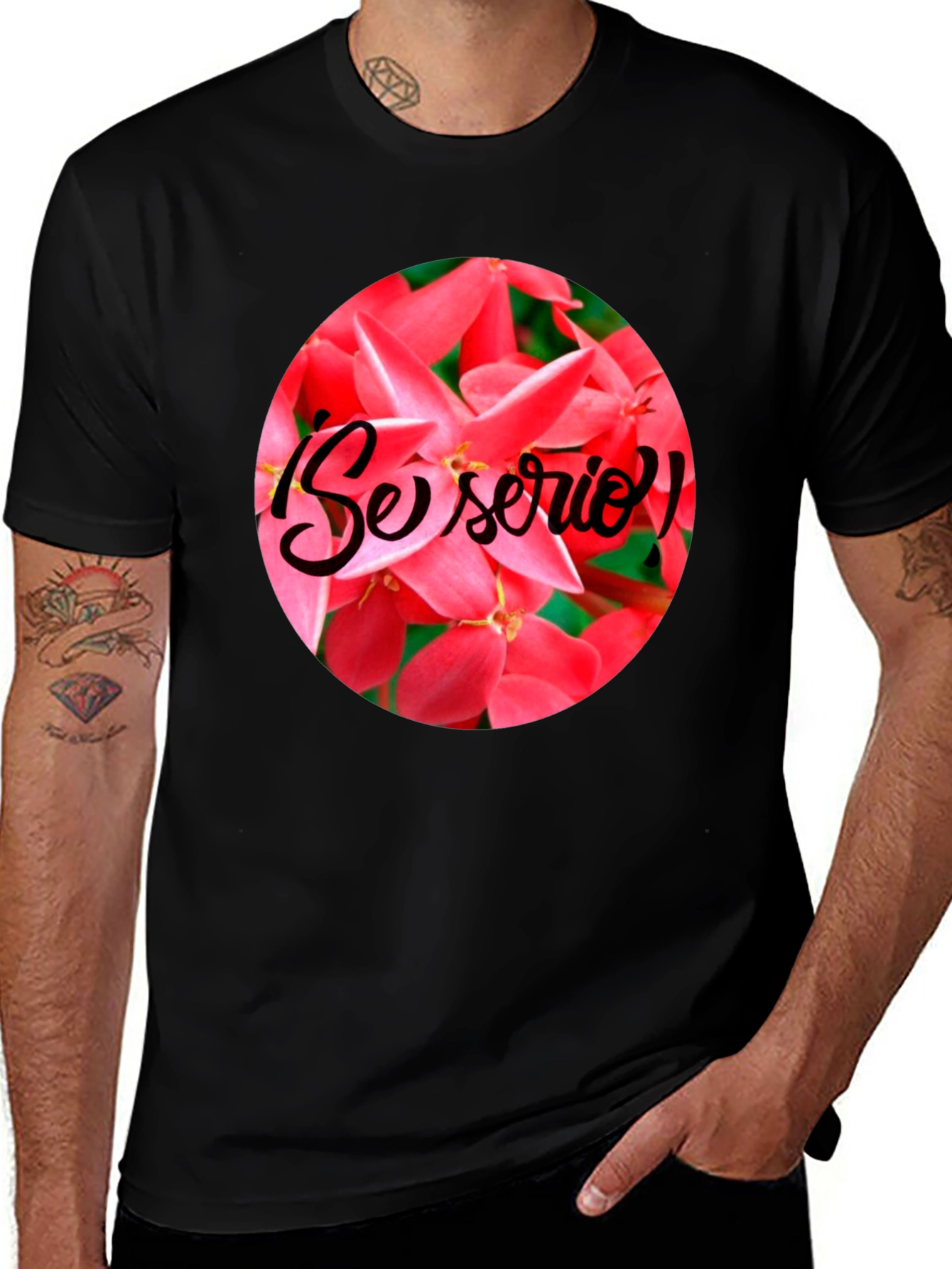 Floral Se Serio! Black T-Shirt