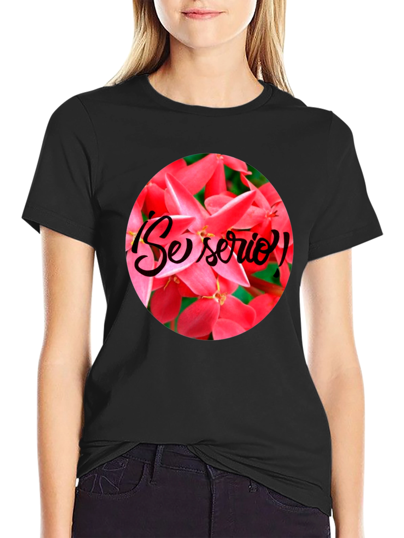 Floral Se Serio! Black T-Shirt