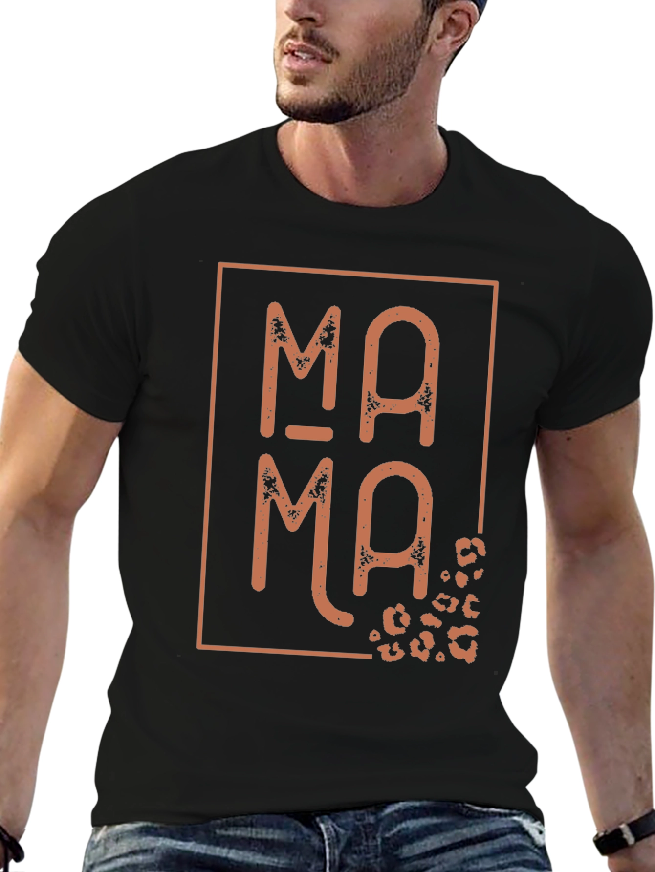 Mama Leopard Print Graphic Tee - Black