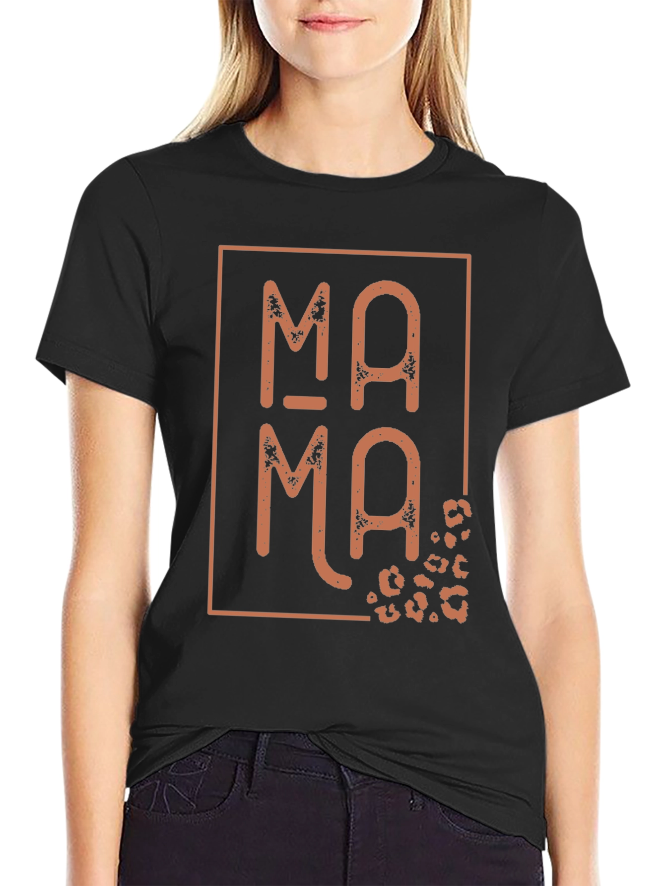 Mama Leopard Print Graphic Tee - Black