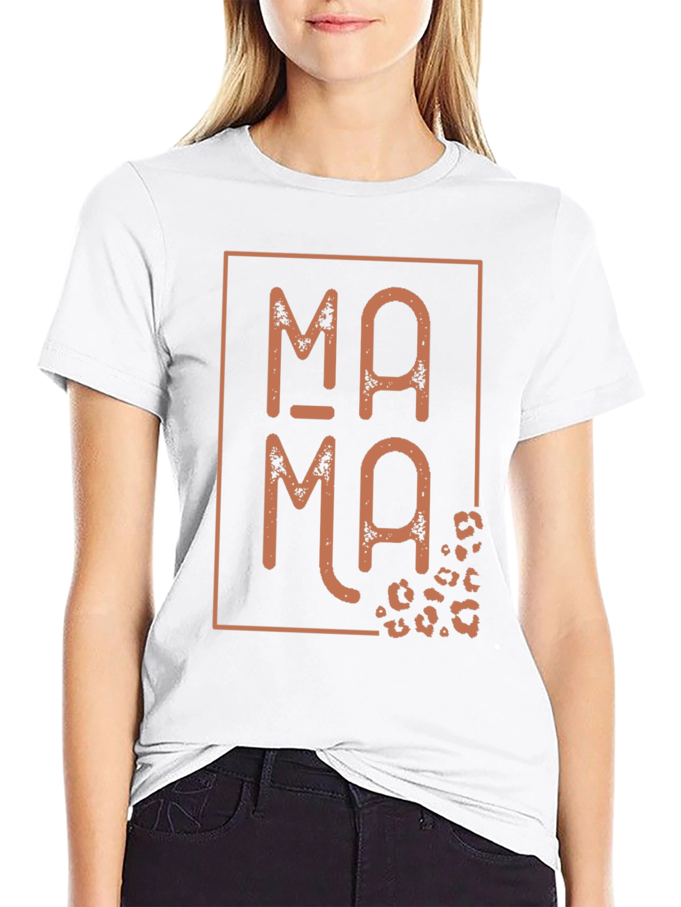 Mama Leopard Print Graphic Tee - Black